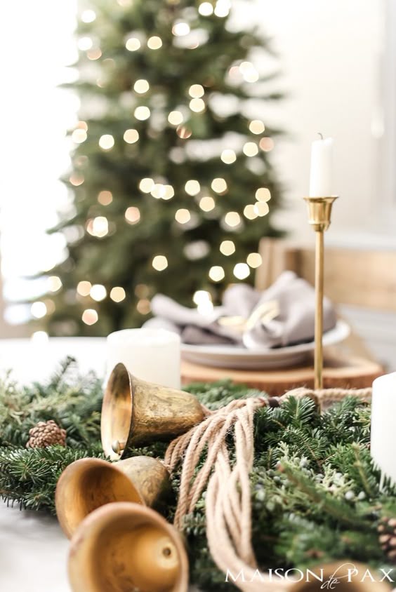 christmas tree with gold accents and table scape