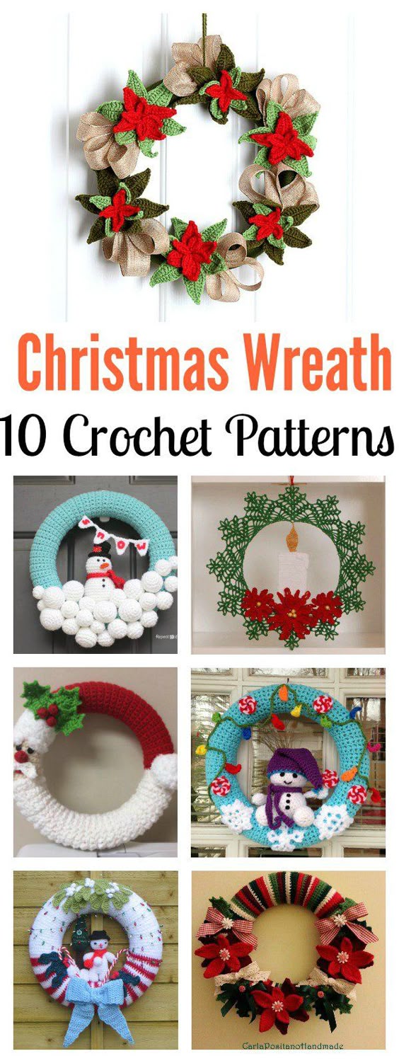 10 Crochet Patterns for Hand Knit Christmas Wreaths