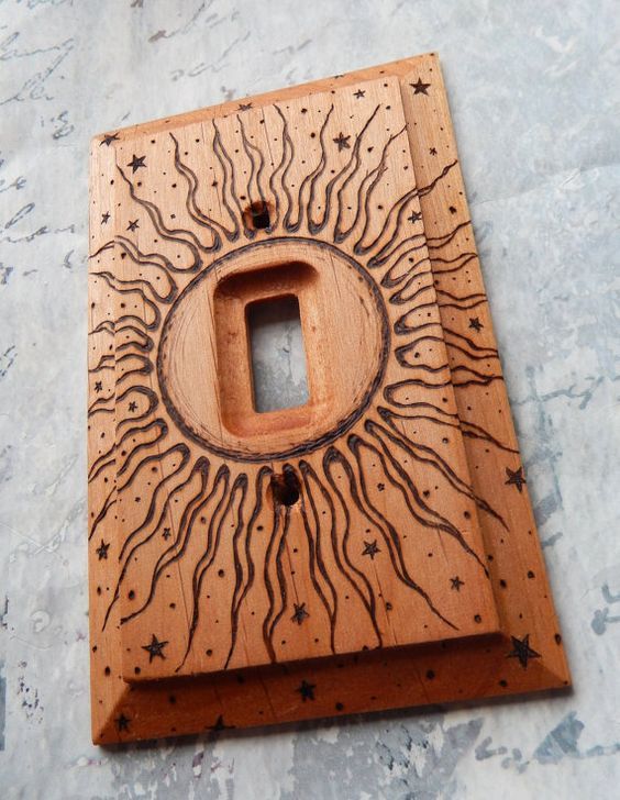 wood burned wood switch plate Teddy bear wood light switch cover