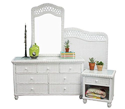 Rattan Man Tropical 4 Piece Wicker Bedroom Set With Glass Tops In White Stain White Wicker Bedroom Furniture Wicker Bedroom Furniture Wicker Furniture Redo