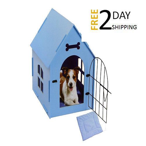 Details About Dog House Pet Shelter Store Wood With Mat Blue
