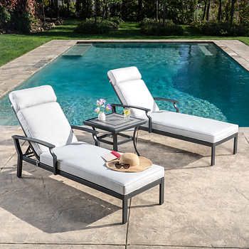 Hamilton 3 Piece Cushion Chaise Lounge Set Costco Patio Furniture Sling Chairs Costco Patio Furniture Sling Chaise, Swimming Pool Lounge Chairs Costco