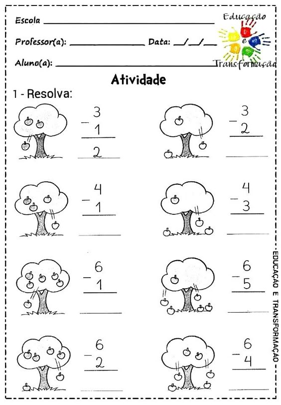 Atividades Escolares: AdiÃ§Ã£o e subtraÃ§Ã£o