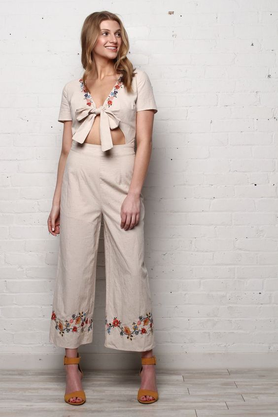 JOA Talia Tie Front Midi Jumpsuit