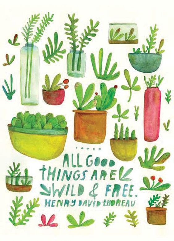 Inspiring quote by Henry David Thoreau. All Good Things Are Wild & Free. Art work by Lisa Congdon. #inspiringquote #thoreau #lisacongdon
