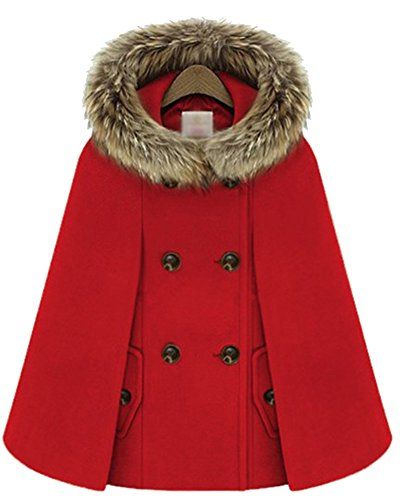 Manteau Poncho Femme Cape Capuche Bordé Manteaux Rouge M