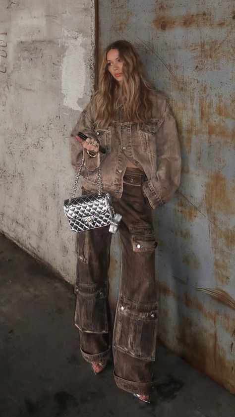 cargo pants outfit Brown Denim Monochrome Cargo Outfit