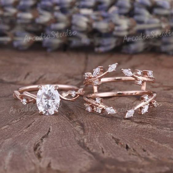Oval Cut Moissanite Engagement Ring Set Natural Leaf Vine - Etsy