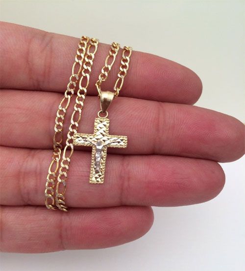 Pin On Gold Chains Pendant - Crucifix Cross Pendant Figaro Chain Necklace Pin On Gold Chains Pendant - Crucifix Cross Pendant Figaro Chain Necklace