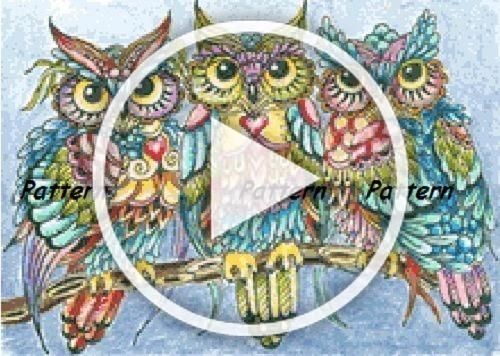 Counted Cross Stitch Pattern Three owls Paper version or PDF Files.