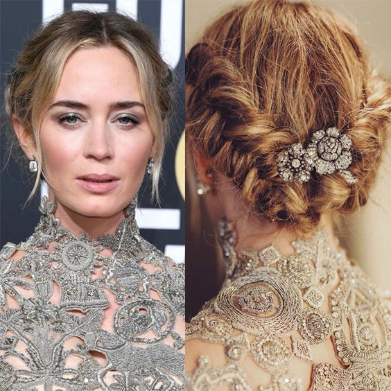 Emily Blunt\'s Textured Dutch Braid Halo - Behindthechair.com
