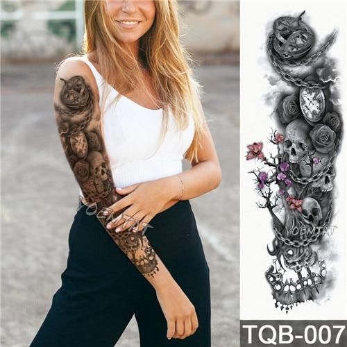 Large Arm Sleeve Tattoo Waterproof Temporary Tattoo Sticker Skull Angel Rose Lotus Men Full Flower Full Arm Tattoos Arm Sleeve Tattoos Temporary Tattoo Sleeves
