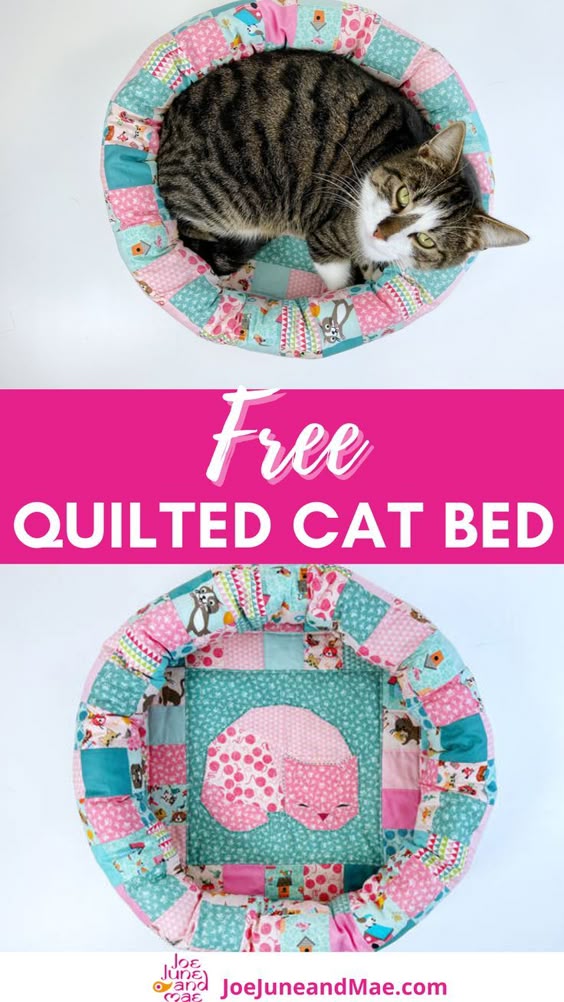 Learn how to quilt this cat bed pattern you can easily make. This super afordable fabric line called Cats Meow