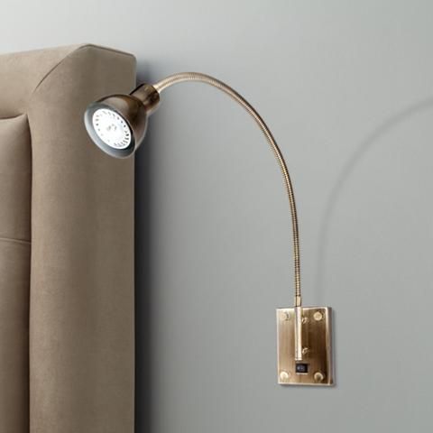 Antique Brass Gooseneck Plug In Gooseneck Arm Adjustable LED Wall