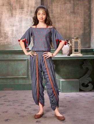 Grey hue raw silk punjabi dhoti suit