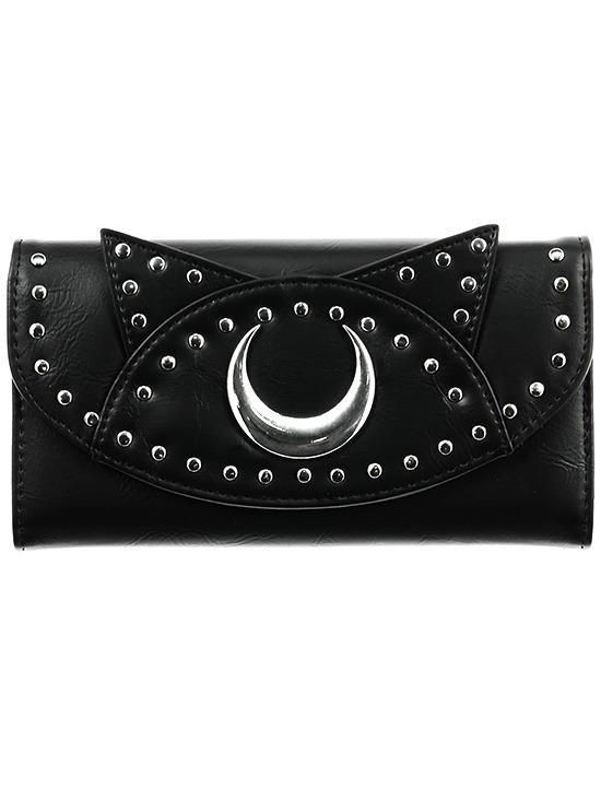 Restyle Luxury Black Bat Wings Moon Cat Fold Wallet Purse for Gothic Punk Women