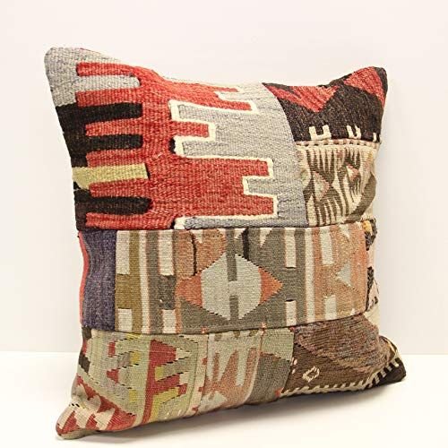 Patchwork kilim pillow cover 18x18 inch 18x18 Pillow Covers, Handwoven Pillow