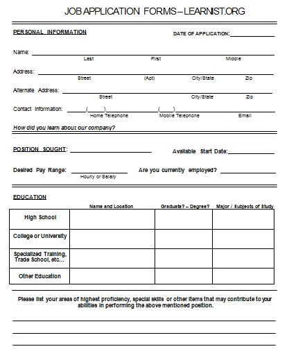 standard application for employment