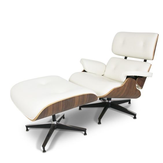 Midcentury Modern Whtie Eames Lounge Chair with ottoman