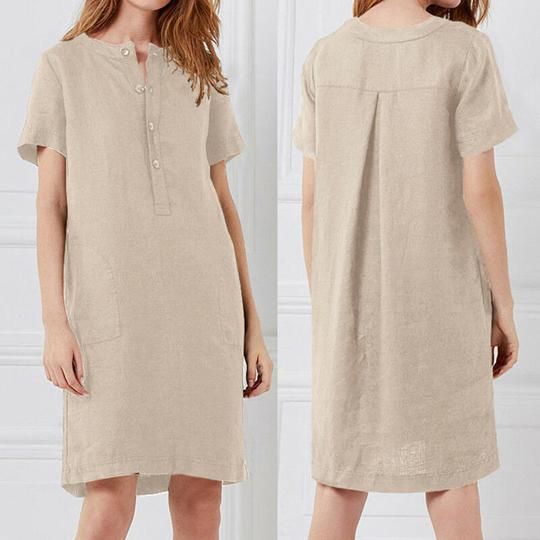 S-5XL Womens Short Sleeve Casual Long Tops Shirt Dress Summer Loose Midi Dress