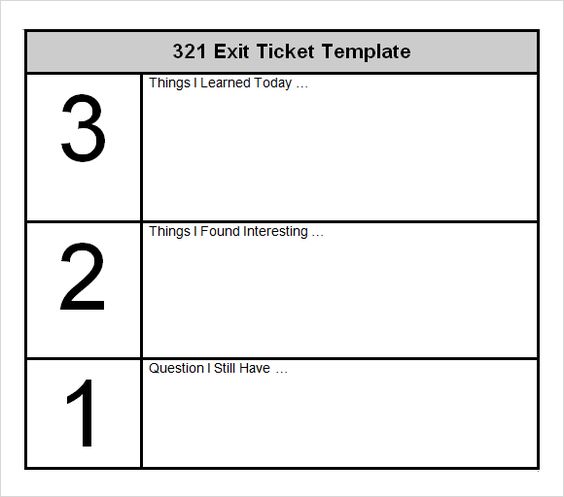 Exit ticket 3,2,1 Formative Assessment and Activity Reflection - Exit Ticket Template Exit ticket 3,2,1 Formative Assessment and Activity Reflection - Exit Ticket Template