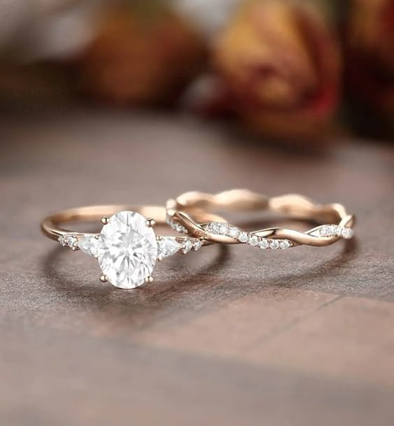 Oval Cut Moissanite Engagement Ring Setstacking Ring.14k/18k - Etsy
