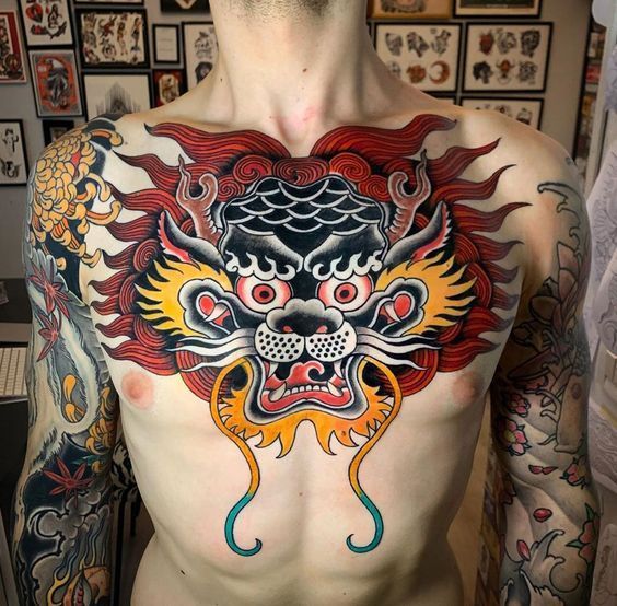 Japanese Chest Tattoo In 2020 Traditional Chest Tattoo Chest Tattoo Men Chest Tattoo