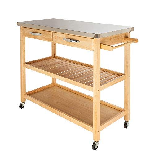 Towel Rack And Locking Wheels 3 Drawers 3 Baskets Giantex Kitchen Cart Rolling Island Cart Bamboo Trolley W Stainless Steel Top Storage Shelves Kitchen Islands Carts Home Kitchen Femsa Com