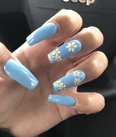Love The Blue Color Yellow Nails Sns Nails Designs Blue Nails