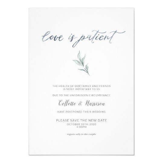 Printable Love is Patient Unsave the Date Change the Date Cards Save the New Date Photo Save the New Date Card Wedding Postponement