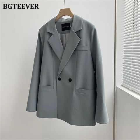 Elegant Notched Collar Blazer Double Breasted Loose Outwear 小物などお買い LOOSE DOUBLE - BRESTED JACKET テーラードジャケット