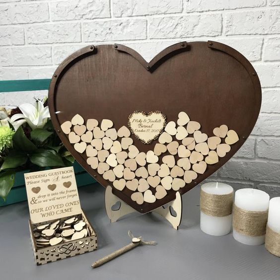 Gold Glass Wedding Guest Book Alternative with Hearts