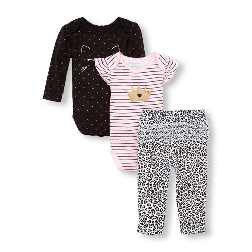 The Childrens Place Baby Girls Leopard 3-Piece Playwear Set