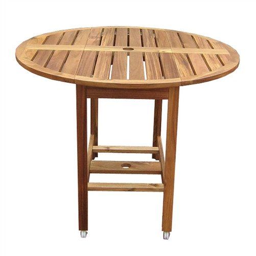 Kiln Dried Hardwood 39 Inch Folding Patio Dining Table With Wheels Outdoor Round Folding Dining Table, Outdoor Foldable Round Dining Table