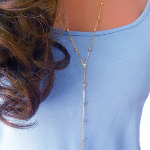 Long Slave Harness Back Body Chain Necklace Gold Minimalist Thin Crystal Drop UK