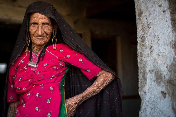 old Rabari woman with tattoos in the great rann of kutch