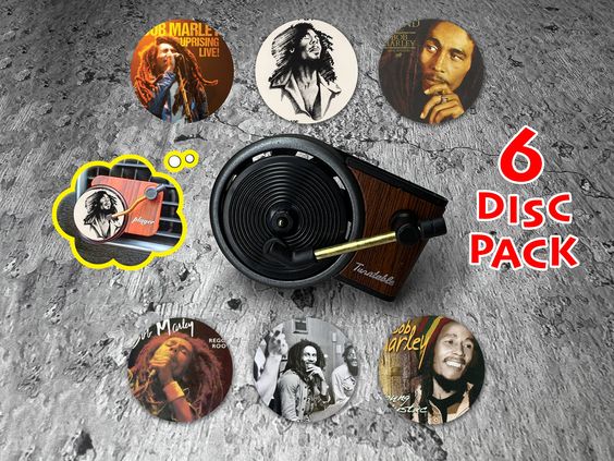 Bob Marley Car Air Freshener Album Auto Record Player Car Vent Clip Perfume Turntable Freshener Your your favorite artist is always with you! The cute retro record machine shape car air outlet aroma clip, the aroma album can rotate with the air conditioning wind, bringing fragrance.. Retro wood design, gold magnetic head, texture base, vinyl record, take you back to the era of record player. High-quality parts will not fall during use, ensuring your driving safety. The environmentally friendly f