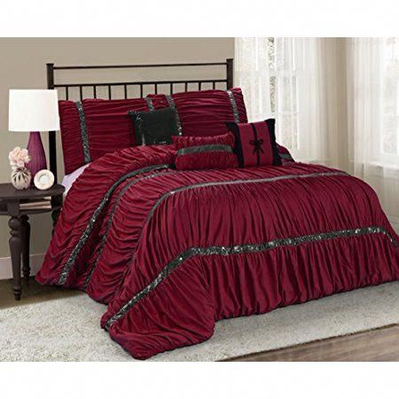 7 Piece Claraita Chic Ruched Pleated Clearance Bedding Comforter Set Fade Resistant Wrinkle Free No Ironing Necessary Super Soft All Size Queen King Cal Kin Sets Burdy Comfy Clearance Bedding Comforter Set, Bed In A Bag King Clearance