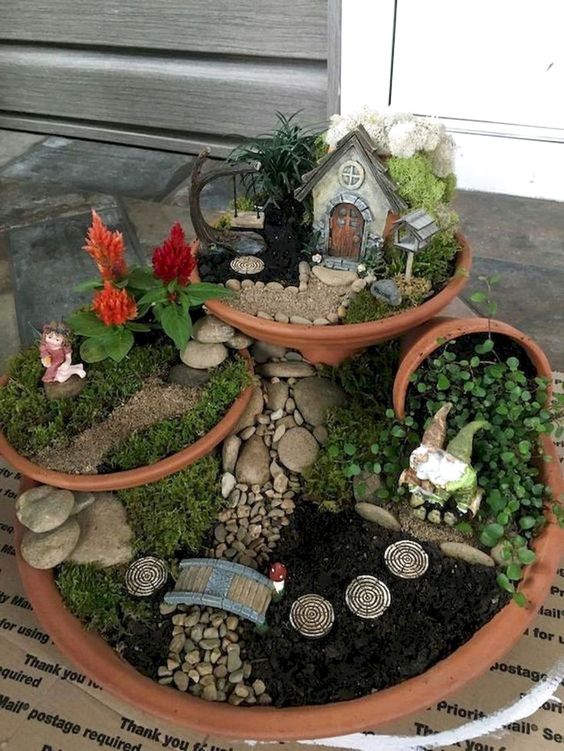 Fairy garden planters with multiple layers #gardenIdeas #garden #gardening #plants #homeDecor #indoor