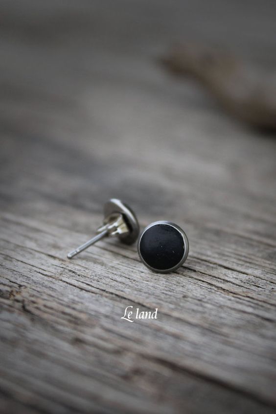 Black studs 8 mm matte black stud earrings mens by Lelandjewelry