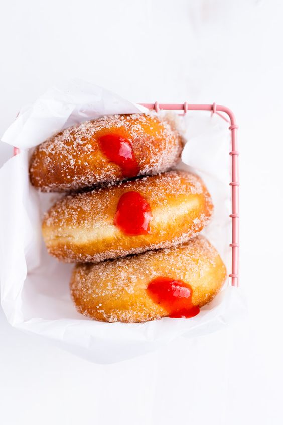 Strawberry Rhubarb Jelly Doughnuts