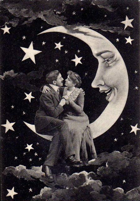 The Man in the Moon looks pretty interested in this couple.