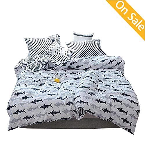 Latest Arrival Shark Whale Animal Cartoon Children Kids Duvet Cover Set Twin 3 Pieces Stripes Cute Comforter Cov In 2021 Sets Kids Duvet Cover, Urban Habitat Shark Bedding Full