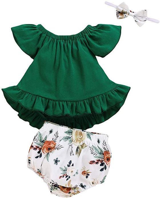 NZRVAWS Infant Girl Clothes Off Shoulder Tops Tshirt Shorts Bottoms with Bowknot Headband Baby Girls Clothes 3PCS Set