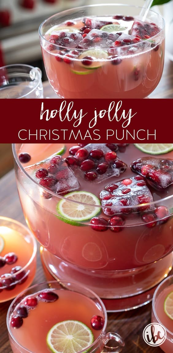 Holly Jolly Christmas Punch Cocktail Recipe #christmas #punch #holiday #cocktail #easy #recipe #cranberry