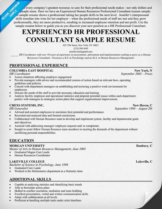 Experienced HR Professional Consultant Resume Sample - examples of hr resumes Experienced HR Professional Consultant Resume Sample - examples of hr resumes