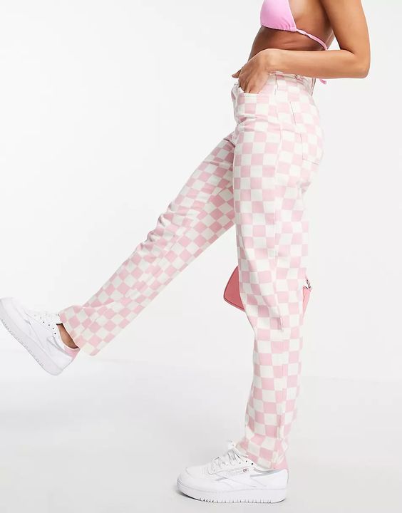 COLLUSION straight leg twill trousers in pastel checkerboard | ASOS