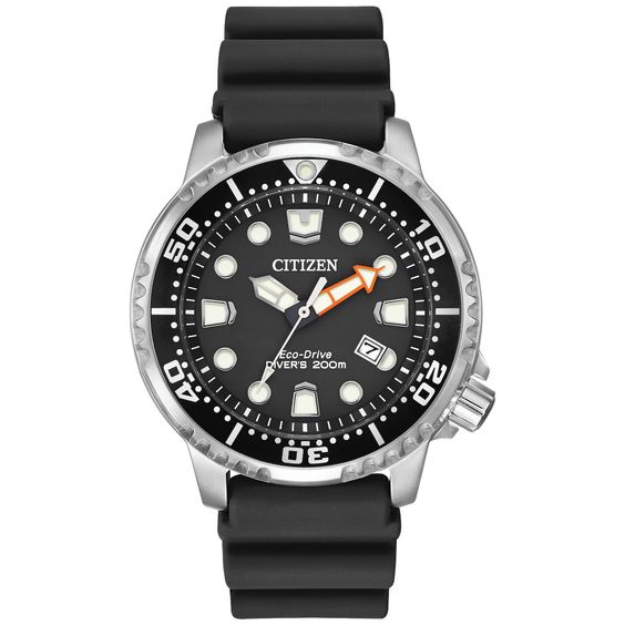Proof that a dive watch can be fun & functional with the Citizen ISO-compliant Promaster Professional Diver. With Eco-Drive technology, it is powered by light and never needs a battery, so you\'ll never need to open your caseback making sure your watch maintains it factory sealed and water resistant. Featuring our Eco-Drive technology – powered by light, any light. Never needs a battery. Caliber number E168. SPECIFICATIONS MOVEMENT: E168 Eco-Drive (Powered by any light source, continuously an