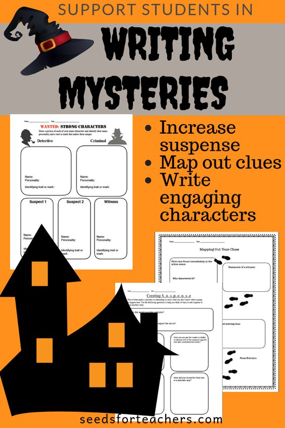 Halloween is the perfect time to have student practice writing mysteries. Often mysteries can be difficult for students and they end up illogical and disjointed. These graphic organizers will provide enough supports for students to succeed.