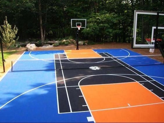 Well Done Full Court Featuring First Team Titan Arena Adjustable Basketball Goals Www Firs Basketball Court Backyard Outdoor Sports Court Backyard Basketball